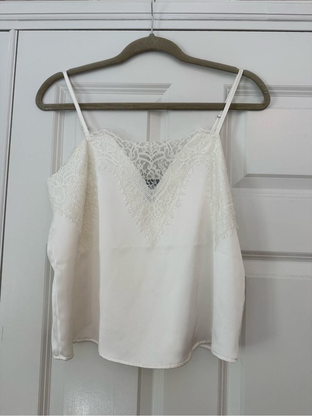 Forever 21 White Satin Lace-Trim Cami